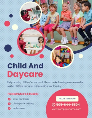 Free  Template: Bleu et rouge Polkadod Simple Daycare Flyer
