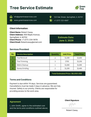business  Template: Modelo de estimativa de serviço de árvores