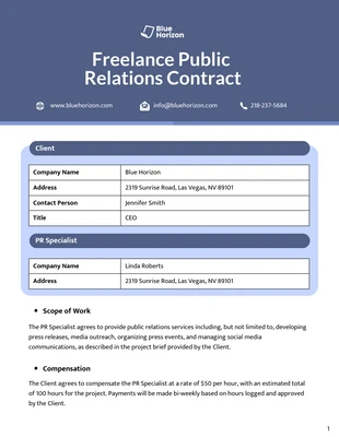 premium  Template: Modèle de contrat de relations publiques indépendant
