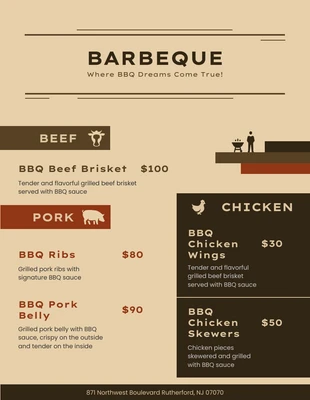 Free  Template: Crema Moderna Barbacoa Menús
