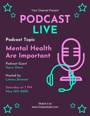 Free  Template: Púrpura oscuro Juguetón Podcast Live Flyer