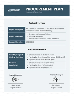 business  Template: خطط مشتريات بسيطة باللون الأزرق الداكن
