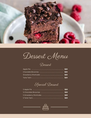 Free  Template: Menu dei dessert con foto minimalista marrone