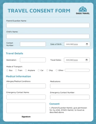 Free interactive Template: Formulário de autorização de viagem