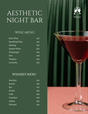 Free  Template: Cardápio de Vinho Verde Moderno e Elegante