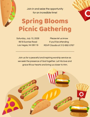 Free  Template: Invitación de picnic naranja crema