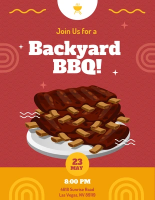 Free  Template: Convite para churrasco no quintal com ilustração clássica moderna em vermelho e amarelo