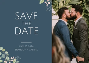 Free  Template: Postales Save The Date florales en azul oscuro y crema