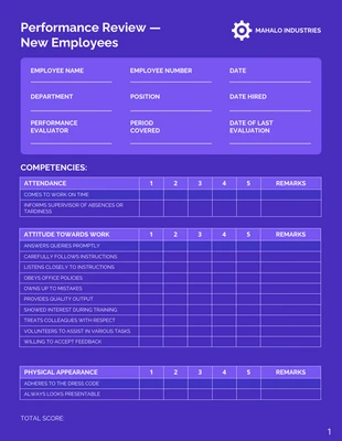 premium  Template: Exemples d'évaluation des performances au travail
