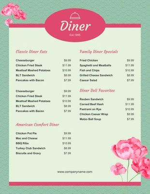 Free  Template: Menus de jantar retrô românticos