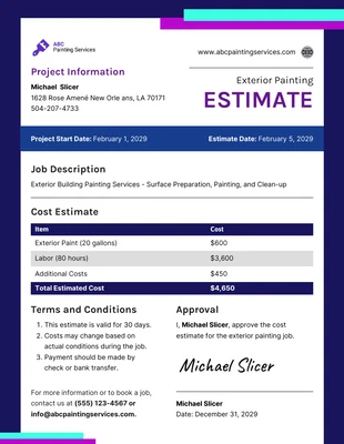 Free  Template: Modelo de estimativa de pintura externa