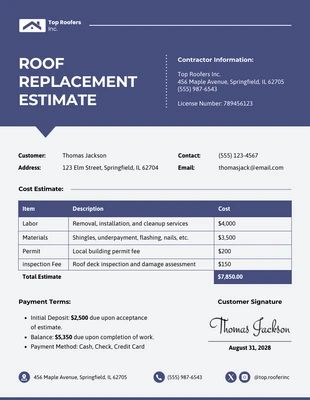 premium  Template: Estimación de reemplazo de techo
