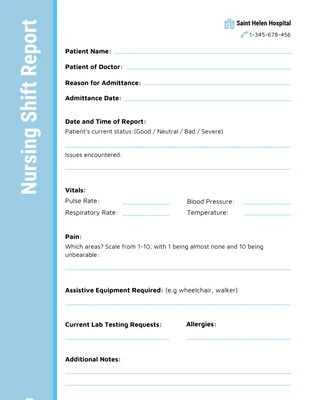 Free  Template: Vorlage für einen Schichtwechselbericht in der Krankenpflege