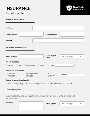 Free interactive Template: الحد الأدنى من نماذج إلغاء التأمين بالأبيض والأسود