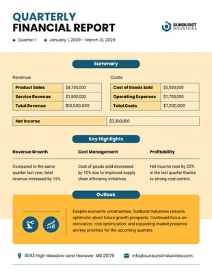 Free  Template: Plantilla de informe financiero trimestral