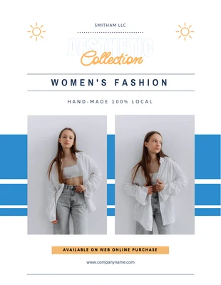 Free  Template: Poster Coleção de moda estética minimalista branca e azul