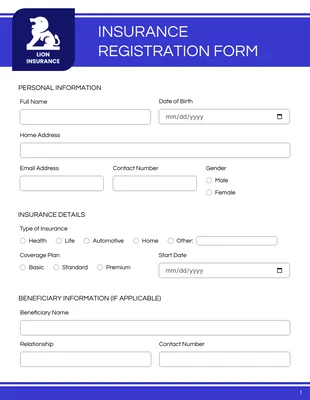Free interactive Template: نماذج التأمين الملكي الأزرق الحديثة