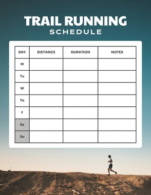 Free  Template: Modèle d'horaire simple de course à pied sur sentier en dégradé de vert
