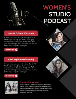 Free  Template: Podcast geométrico moderno rojo y negro Boletín electrónico