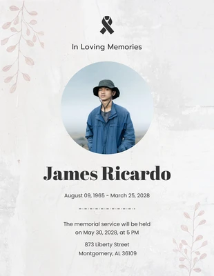 Free  Template: Invitación funeraria minimalista gris floral