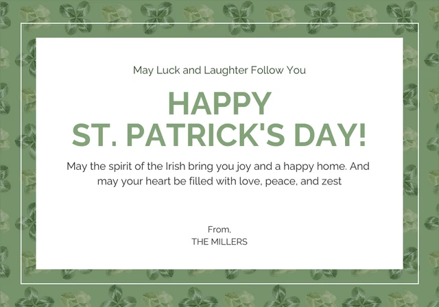 Pattern Clover Green and White St. Patrick's Day Card Template Pattern Clover Green and White St. Patrick's Day Card Template