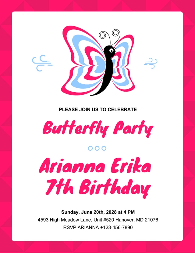 White And Pink Modern Geometric Butterfly Party Invitation Template White And Pink Modern Geometric Butterfly Party Invitation Template