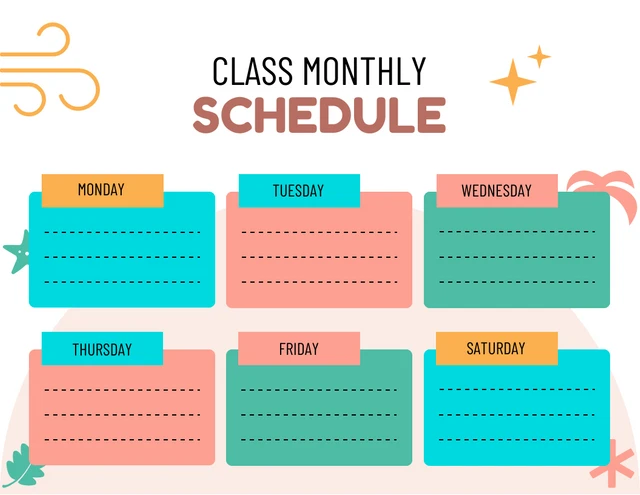 Modelo de agenda mensal de aulas com ilustração moderna em branco Template Modelo de agenda mensal de aulas com ilustração moderna em branco