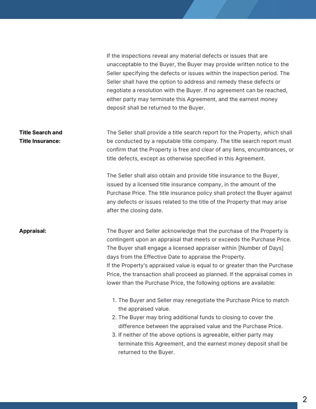 Simple Blue Purchase and Sale Agreement Contracts - Pagina 2
