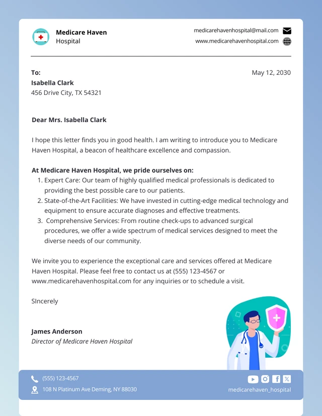 Weißer und blauer Krankenhausbriefkopf Template Weiß-blaue Krankenhaus-Briefkopfvorlage