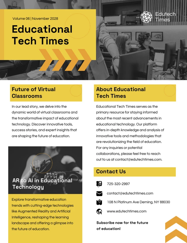 Bulletin d'information sur la technologie éducative Template Modèle de newsletter sur la technologie éducative