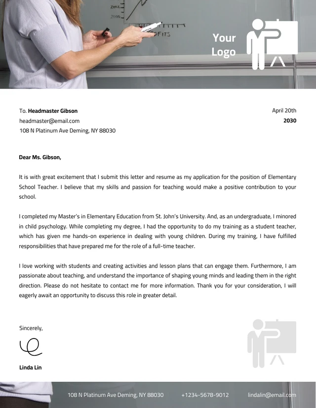 Papel timbrado minimalista branco para professores Template Papel timbrado minimalista branco para professores
