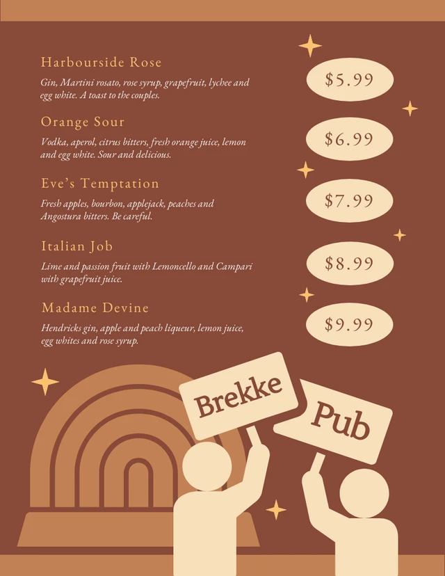 Menu de pub com ilustração moderna marrom Template Modelo de menu de pub com ilustração moderna marrom