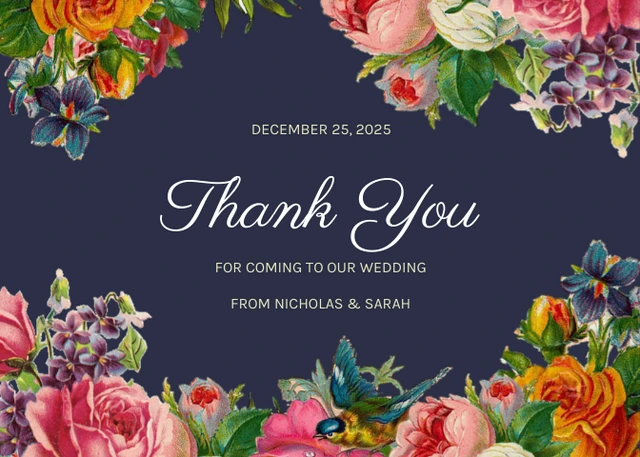 Dark Purple Modern Classic Vintage Wedding Thank You Postcard - صفحة 1