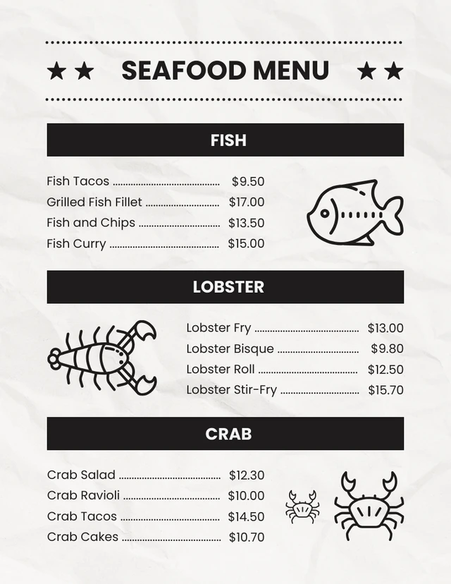 Menu Di Pesce Trama Minimalista Grigio Chiaro Template Modello di menu di pesce con texture minimalista grigio chiaro