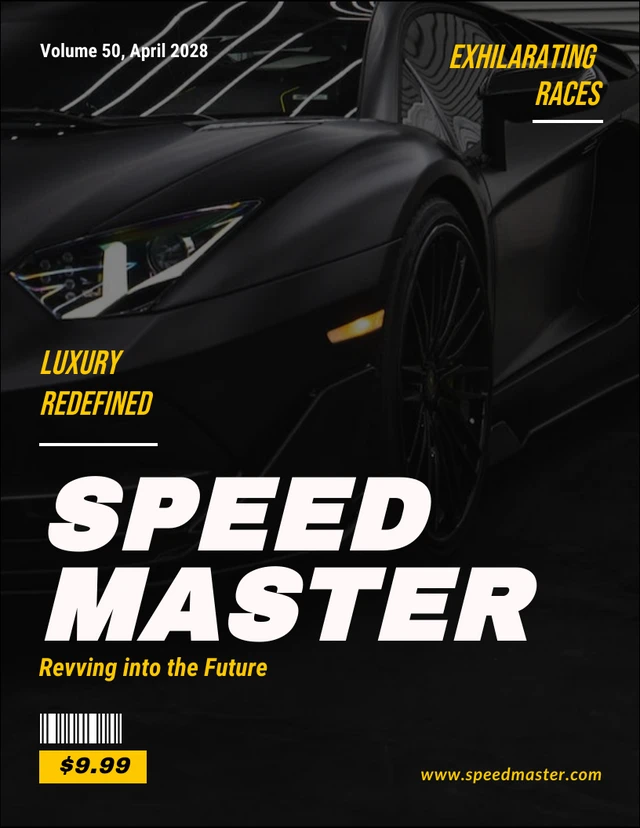 Revista Capa de Carro Amarelo Escuro Branco Template Modelo de revista para capa de carro amarelo escuro e branco