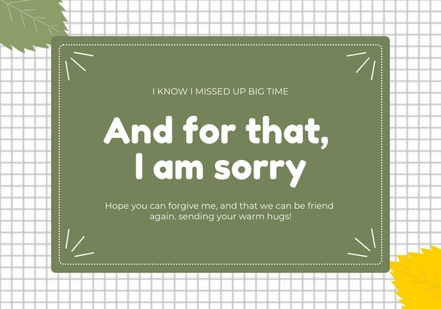 Tarjeta de disculpa de cuadrícula minimalista gris claro y verde Template plantilla de tarjeta de disculpa de cuadrícula minimalista gris claro y verde