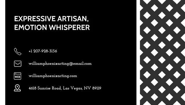 Black And White Simple Pattern Professional Actor Business Card - Página 2