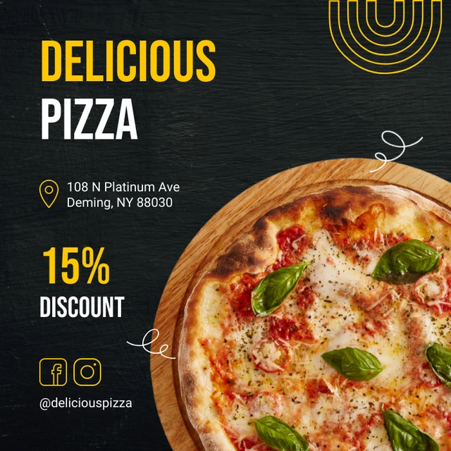 Schwarz und Gelb Klassische Textur Leckere Pizza Instagram Banner Template Schwarz und Gelb Klassische Textur Leckere Pizza Instagram Banner