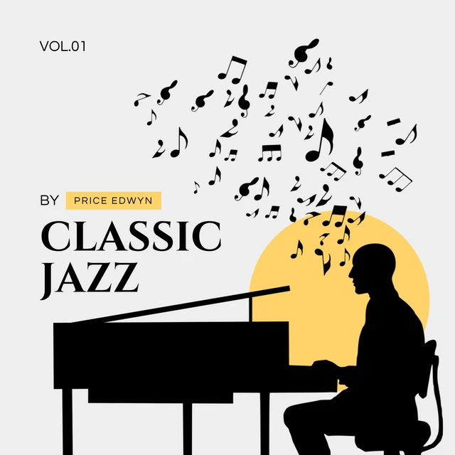 Couverture De L'album Jazz Illustration Simple Gris Clair Template Modèle de couverture d'album de jazz d'illustration simple gris clair