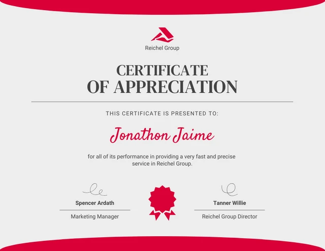 Certificado de apreciação moderno cinza claro e vermelho Template Modelo de certificado de agradecimento moderno cinza claro e vermelho