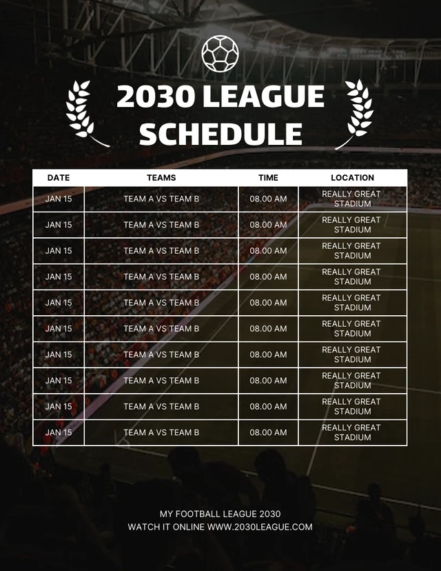 Black Simple League Sport Schedule Template Black Simple League Sport Schedule Template