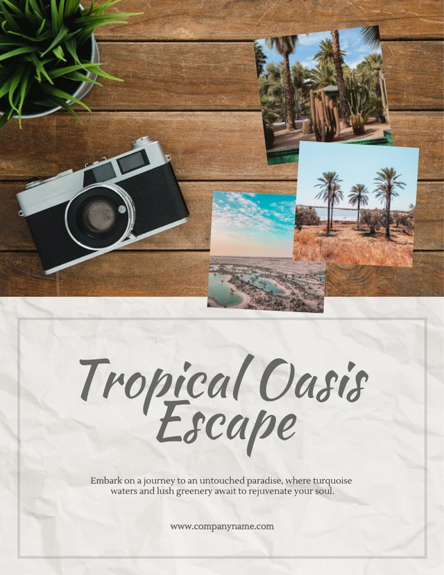 Beige moderne Textur-Reise-Tropen-Oasen-Flucht-Poster Template Beige moderne Textur-Reise-Tropen-Oasen-Flucht-Plakat-Vorlage