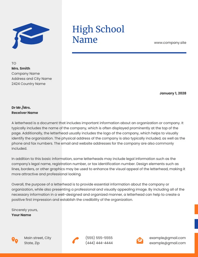 White And Light Grey Minimalist High School Letterhead Template White And Light Grey Minimalist High School Letterhead Template