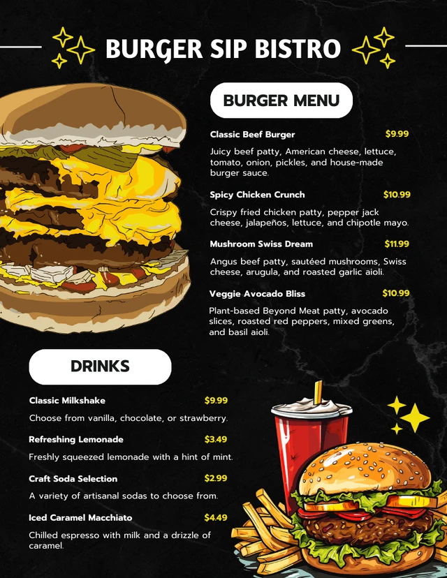 Menu di hamburger con illustrazione moderna scura Template Modello di menu hamburger con illustrazione moderna scura