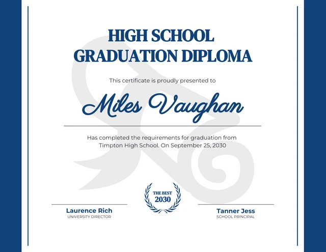 Certificato di diploma semplice bianco e blu Template Modello di certificato diploma semplice bianco e blu
