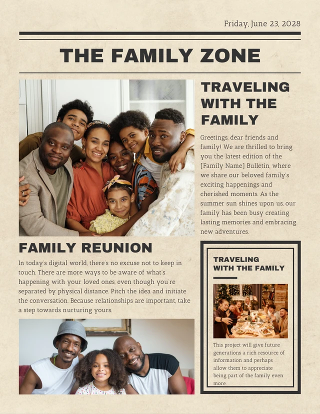 Bulletin de la famille rétro à texture classique beige Template Modèle de Newsletter de famille rétro texture classique beige
