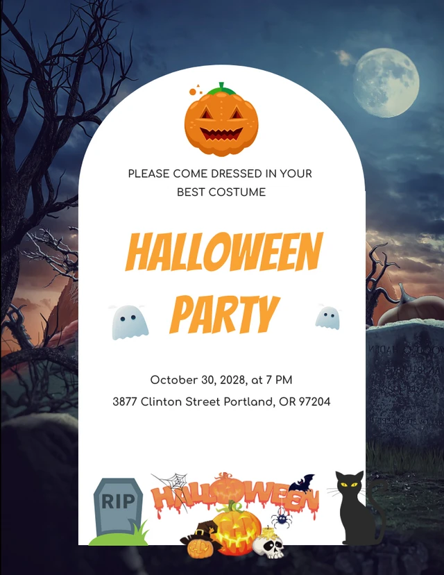 Invito di Halloween spettrale e acquerellato Template Modello di invito ad Halloween con acquerello spettrale