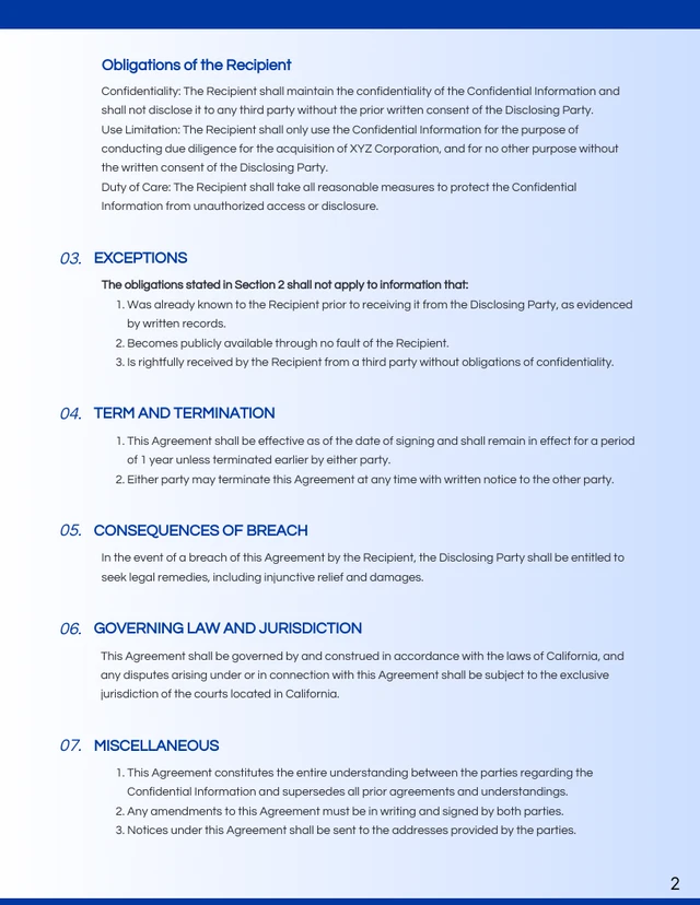 Simple Blue Gradient NDA Contract - صفحة 2