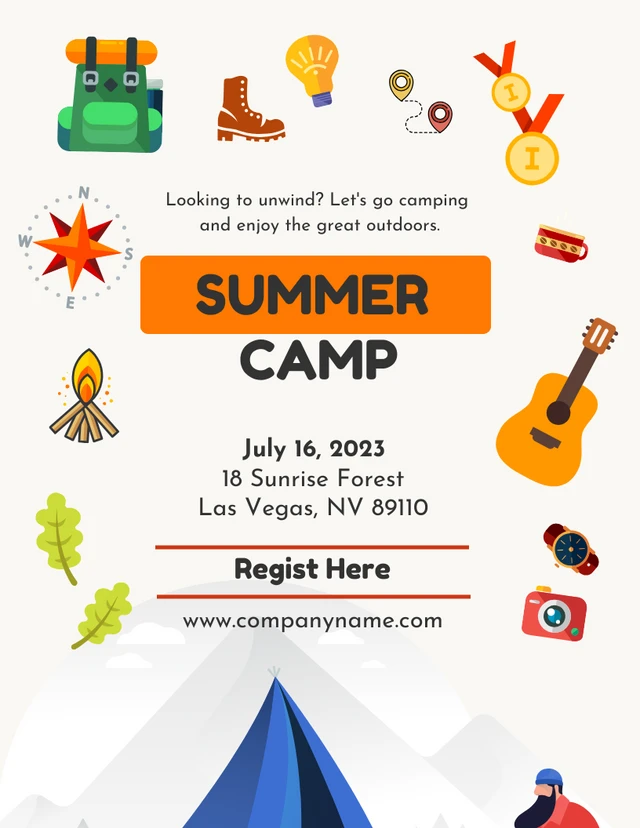 Bright Yellow Summer Camp Cartoon Poster Template Bright Yellow Summer Camp Cartoon Poster Template