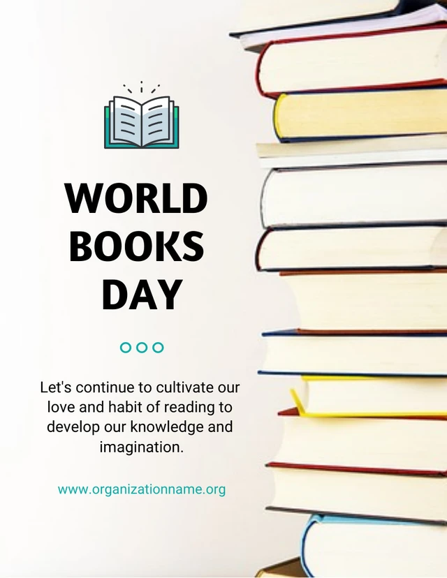 Cartel De Lectura Del Día Mundial Del Libro De Foto Simple Blanca Template Plantilla de póster de lectura del Día Mundial del Libro con foto simple blanca